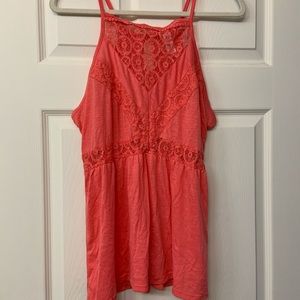 Coral lace tank